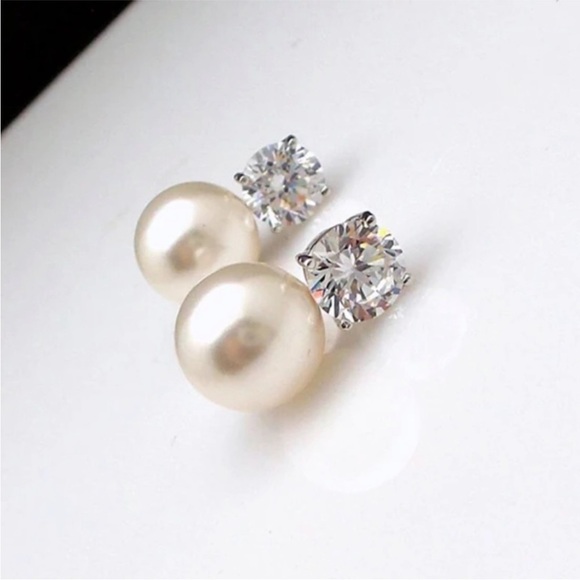 Glass Pearl Beads with CZ Sparkly Bling earring wedding bridal Date nigh…